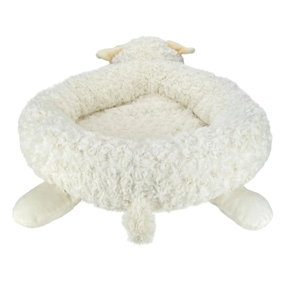 Plush Lamb Dog Bed - Cream and Red